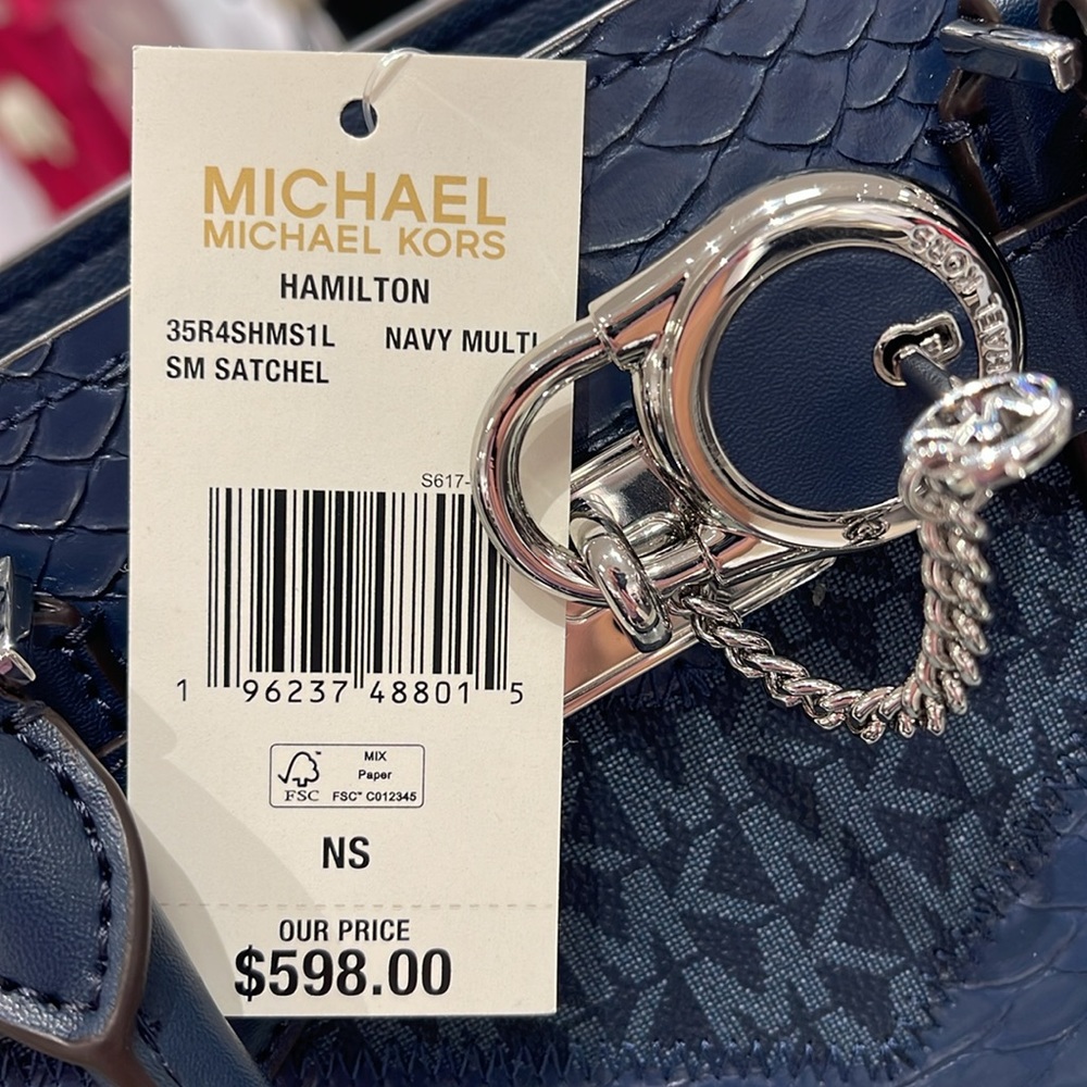 Michael Kors Hamilton Small Satchel Shoulder Crossbody Bag 
Navy Multi 
NWT - Picture 5 of 16